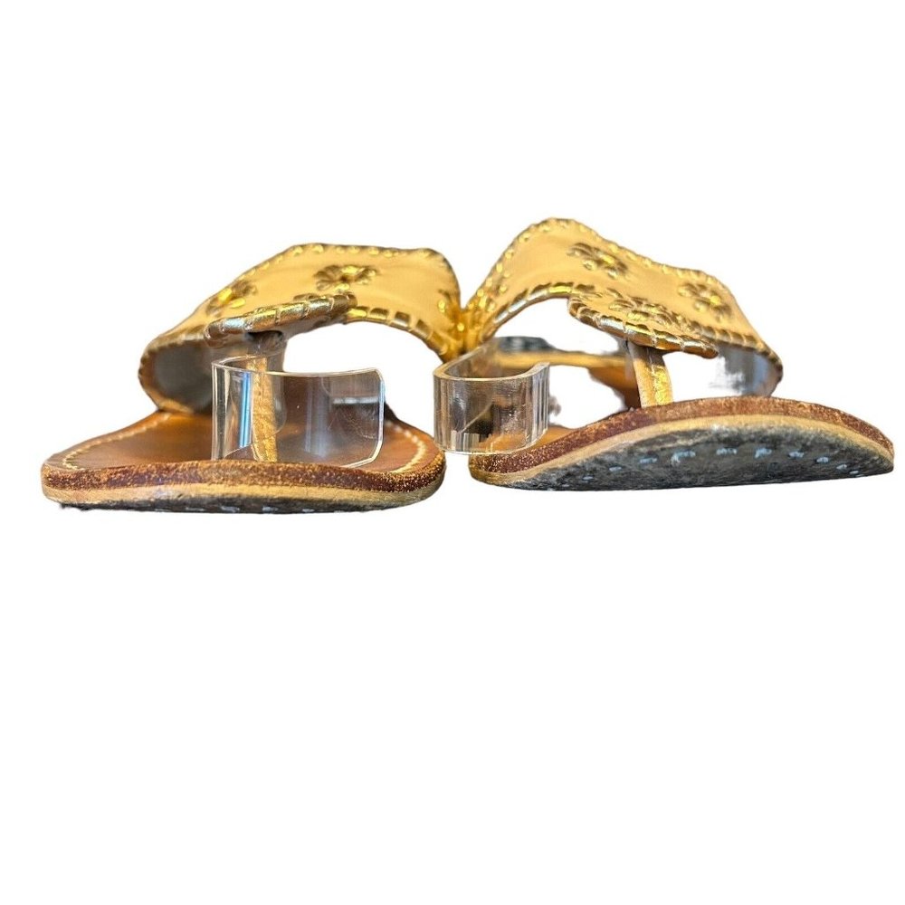 Jack Rogers Jacks II Beige/Gold Leather Flat Thong Sandal Shoes Womens 10 Casual - Picture 8 of 15